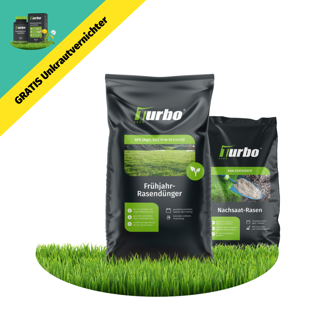 Frühlings Rasenset + GRATIS Unkrautvernichter (250 m²) – turbogrün