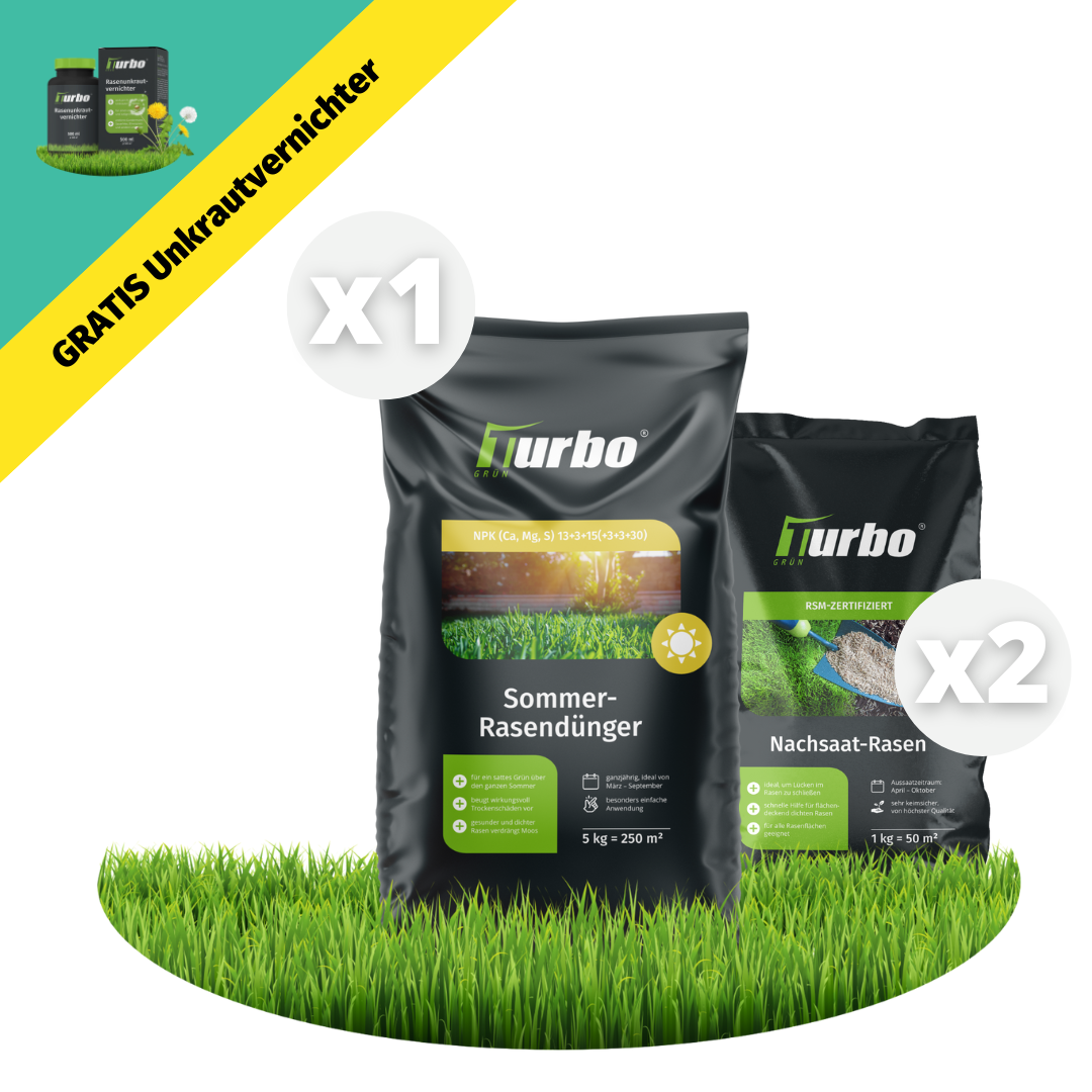 dünger unkrautvernichter moos Sommer Rasenset + GRATIS Unkrautvernichter (250 m²) – turbogrün